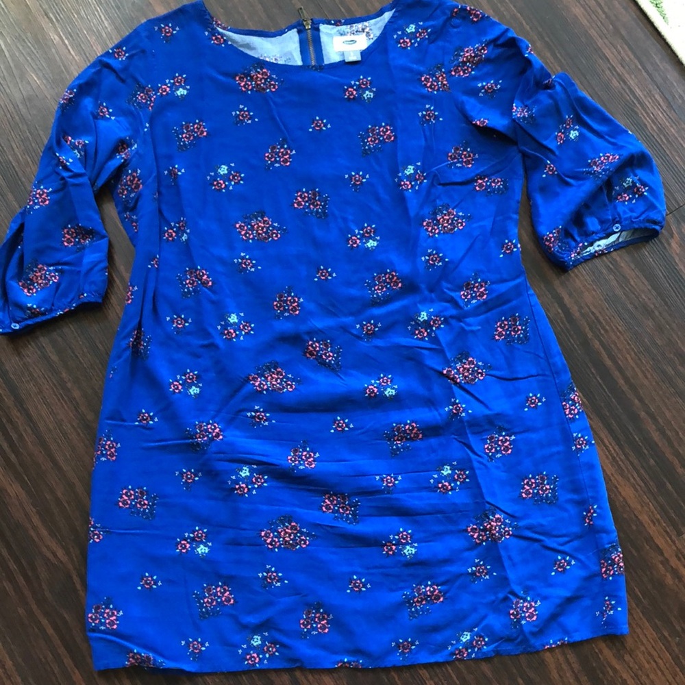 Old Navy 3/4 Sleeve Blue Floral Shift Dress-Large